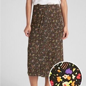 GAP Dark Floral Button-Front Midi Skirt